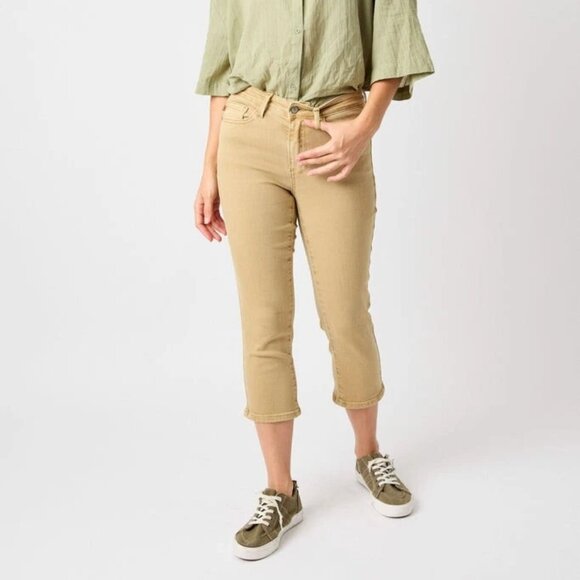 JUDY BLUE High Waist Garment Dyed Khaki Capri Jeans 15 32 NWT - Picture 1 of 14